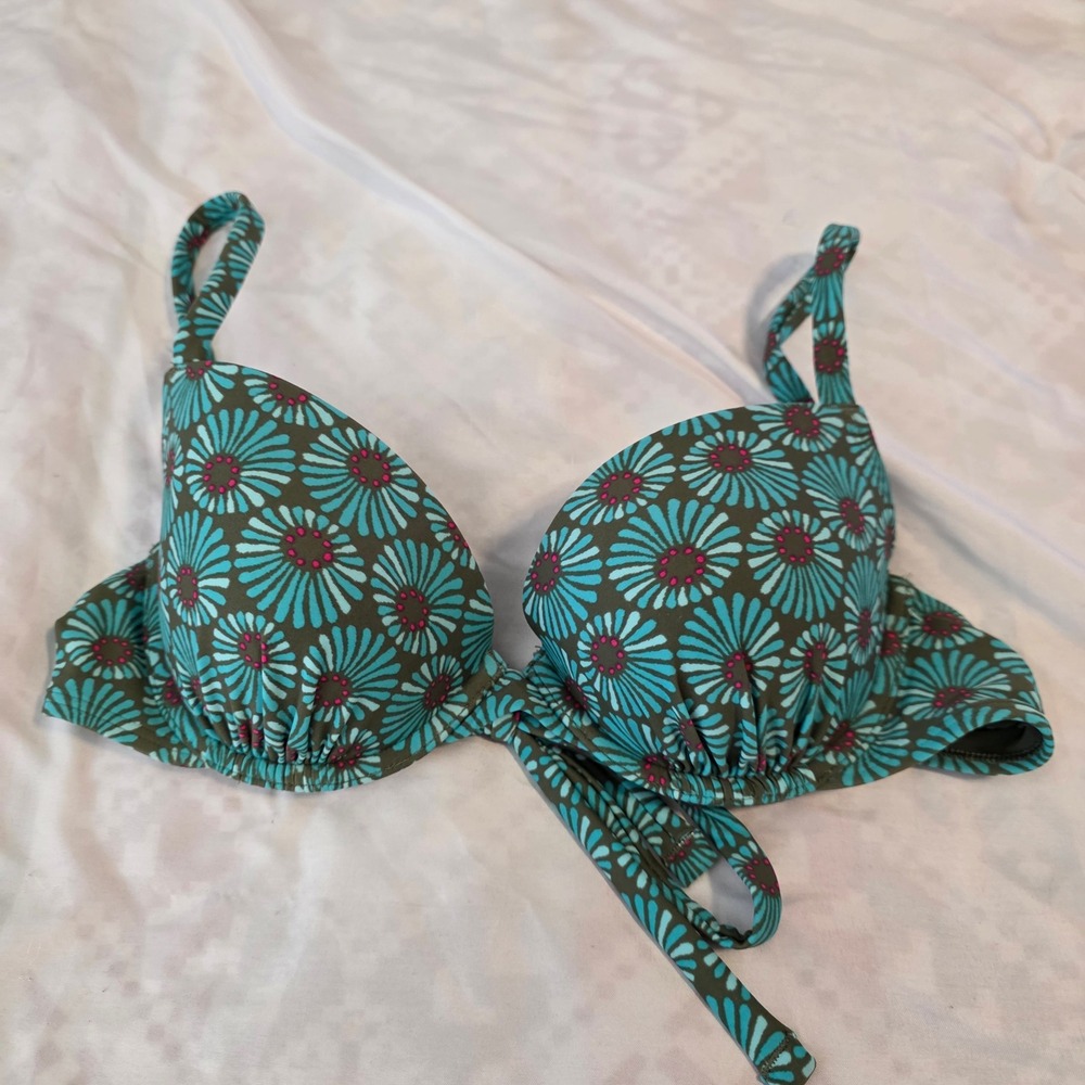 Aerie Womens Bikini Top Size 36B Green Floral Underwire Padded Swimwear